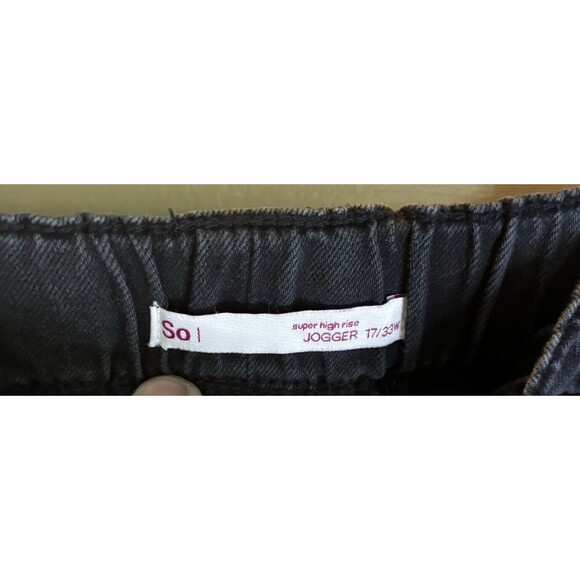 SO! Super High Rise Jogger Black Elastic Waist 17/33 100% Cotton Juniors Jeans - Picture 2 of 5